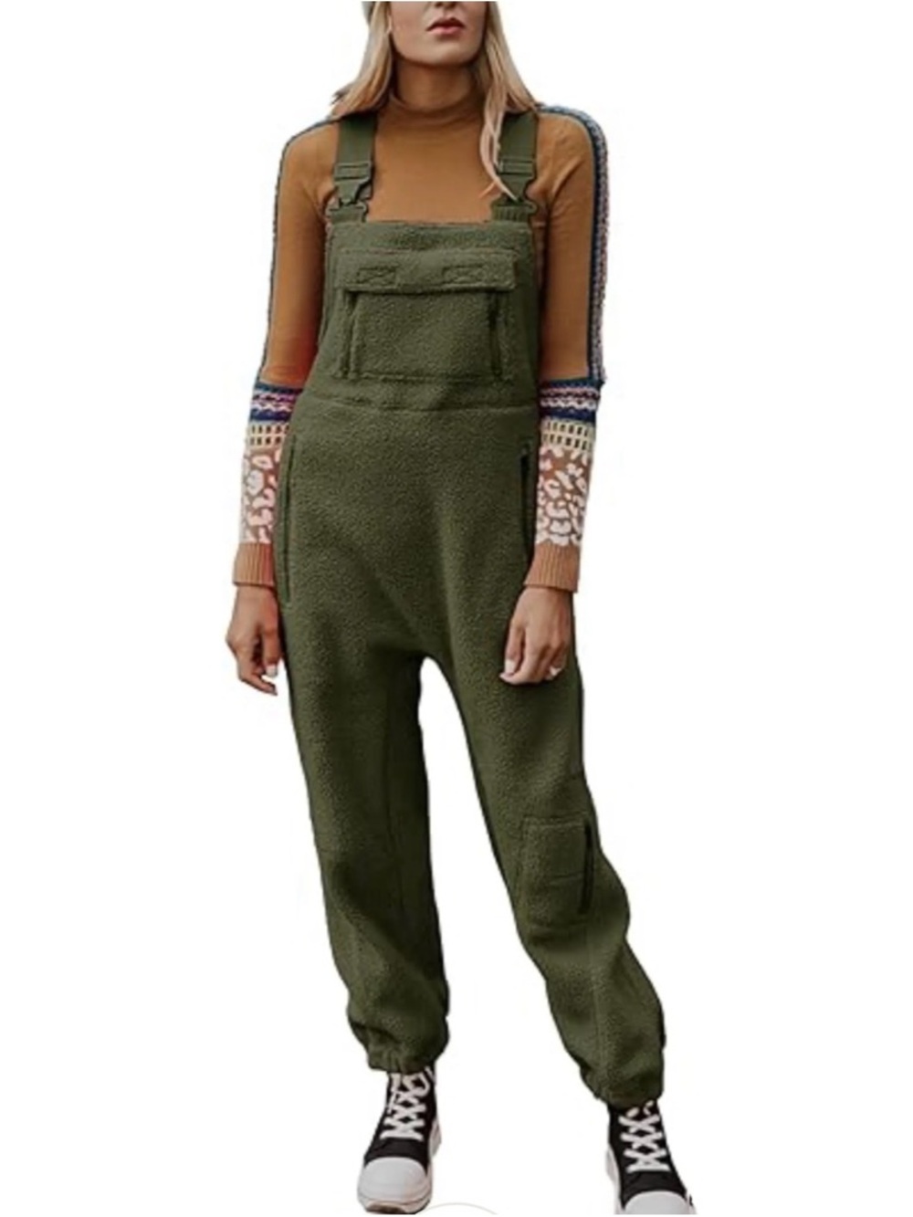 Olive Green Fleece Overalls for Women